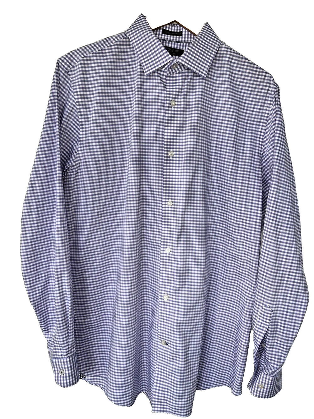 Banana Republic Non-Iron Camden Fit Purple Check SZ L 16-16 1/2